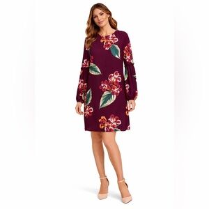 LOFT Burgundy Floral Long Sleeve Dress